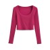 Style Retro Deep U-Neck Solid Color Basic Stretchy Simple Slim-Fit Crop Top for Women