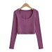 Style Retro Deep U-Neck Solid Color Basic Stretchy Simple Slim-Fit Crop Top for Women