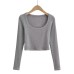 Style Retro Deep U-Neck Solid Color Basic Stretchy Simple Slim-Fit Crop Top for Women