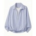 Striped deep V-fake two-piece long sleeved top