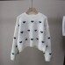 Fashionable Round Neck Heart Pattern Loose Slimming Versatile Short Pullover Sweater for Women