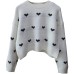 Fashionable Round Neck Heart Pattern Loose Slimming Versatile Short Pullover Sweater for Women