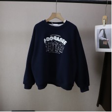 Cute Cartoon Embroidered Fleece-Lined Loose Casual Hoodie for Women