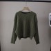 Round Neck Youthful Cable Knit Slim Fit Versatile Short Pullover Sweater for Women