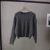 Round Neck Youthful Cable Knit Slim Fit Versatile Short Pullover Sweater for Women