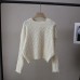 Round Neck Youthful Cable Knit Slim Fit Versatile Short Pullover Sweater for Women