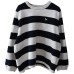 Casual Knit Sweater Women's Loose Fit Stripe Cartoon Embroidery Pullover sweater