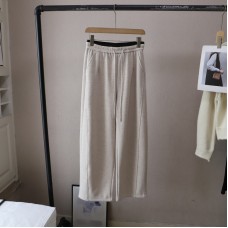 Elastic Waist Color-blocked Soft Drape Straight Leg Fleece Casual Pants for Women