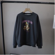 FashionableRound Neck Cartoon Print Fleece-Lined Thick Loose Hoodie for Women