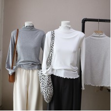Half High Neck Detail]Ruffle Trim Fit TypeSlim Fit Occasion Inner Wear  Women's Top