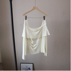 Elegant Off-Shoulder Split Pleated Waist-Slimming Knit Top for Women