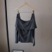 Elegant Off-Shoulder Split Pleated Waist-Slimming Knit Top for Women