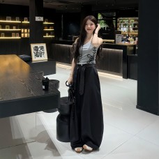 Relaxed Style Belted Cargo Casual Pants Women Lightweight Ice Silk Wide Leg Knife-Edge Loose Straight Trousers Floor-Length