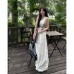 Relaxed Style Belted Cargo Casual Pants Women Lightweight Ice Silk Wide Leg Knife-Edge Loose Straight Trousers Floor-Length