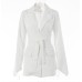 Solid Color Women's Tailored Blazer with Belted Waist Design for Slim Fit
