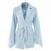 Solid Color Women's Tailored Blazer with Belted Waist Design for Slim Fit