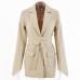 Solid Color Women's Tailored Blazer with Belted Waist Design for Slim Fit