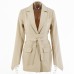 Solid Color Women's Tailored Blazer with Belted Waist Design for Slim Fit