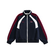 Color-blocked Three-Stripe Stand-up Collar Hoodie Cardigan