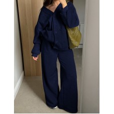 Two piece set of casual button down hoodie and pants