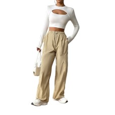 French style vacation casual solid color straight leg pants