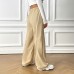 French style vacation casual solid color straight leg pants