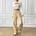 French style vacation casual solid color straight leg pants