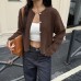 Solid color button long sleeved woolen women's clothing