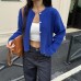 Solid color button long sleeved woolen women's clothing