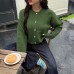Solid color button long sleeved woolen women's clothing