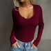 Solid color long sleeved versatile casual T-shirt top