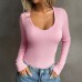 Solid color long sleeved versatile casual T-shirt top