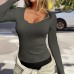 Solid color long sleeved versatile casual T-shirt top