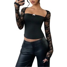 Lace long sleeved cropped slim fit top for women Lace long sleeved cropped slim fit top for women