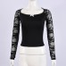 Lace long sleeved cropped slim fit top for women