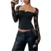 Lace long sleeved cropped slim fit top for women