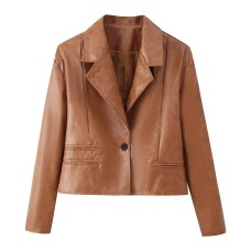 Two tone lapel short leather jacket