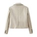 Two tone lapel short leather jacket