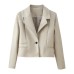 Two tone lapel short leather jacket