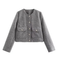 Golden button embellished pearl leather jacket