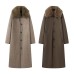 Wear synthetic fur coat with fur collar on both sides