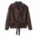 Set of short jacket with collar tie and skirt