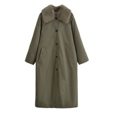 Long windbreaker with fur collar on both sides