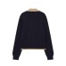 Color blocked patchwork polo collar knit sweater