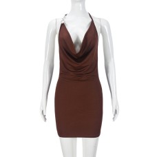 Sexy slim fit camisole deep V exposed backpack hip dress