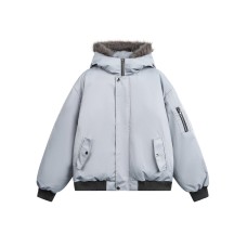 Hooded Cotton Coat with Fur Collar Unisex Casual Thick Warm Outerwear
