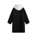 Color-block Faux Two-piece Woolen Hooded Quilted Long Coat
