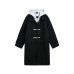 Color-block Faux Two-piece Woolen Hooded Quilted Long Coat