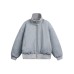 Minimalist Textured Zip-Up Stand Collar Cotton Coat