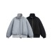 Minimalist Textured Zip-Up Stand Collar Cotton Coat